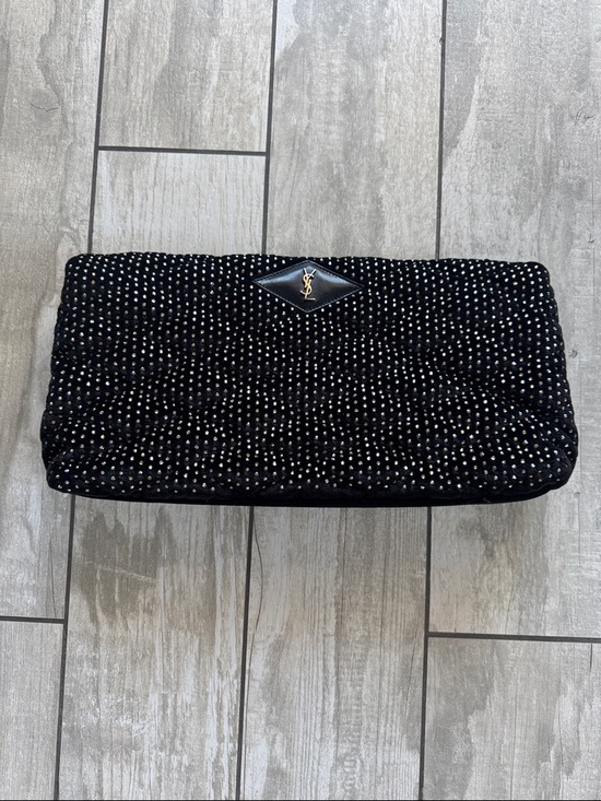 Saint Laurent Handbags - Rare Saint Laurent Black Crystal-Studded Quilted Clutch